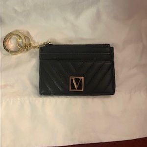 Victoria Secret keychain cardholder black & gold w/ pink